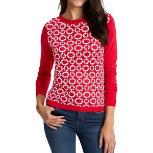 Nautica Jeans Co. Womens Red Printed Knit Crewneck Sweater NWT